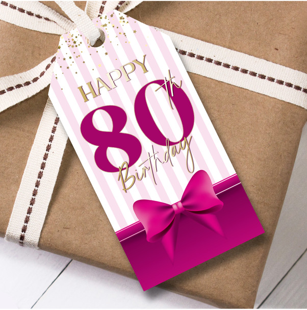 Birthday 12 Large Gift Tags 80th Birthday Pink Bow