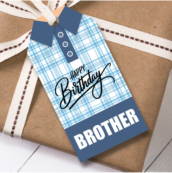 Birthday 12 Large Gift Tags For Brother Blue Check Shirt Birthday