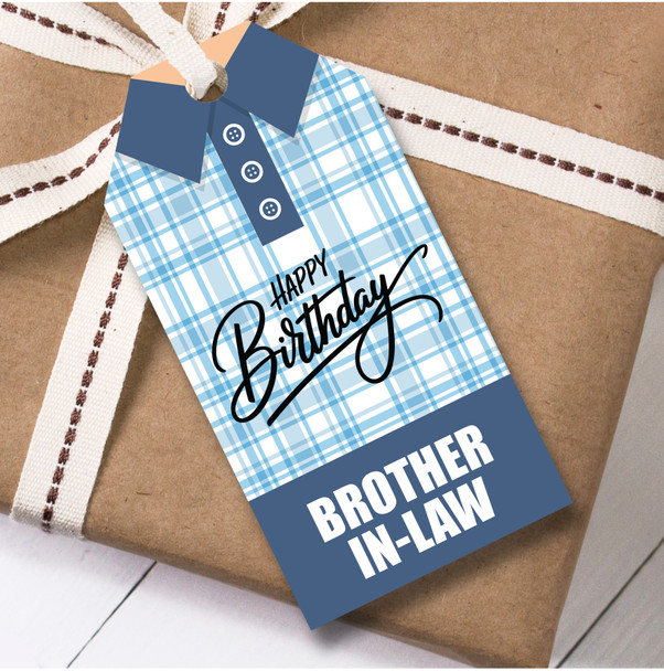 Birthday 12 Large Gift Tags For Brother-In-Law Blue Check Shirt Birthday