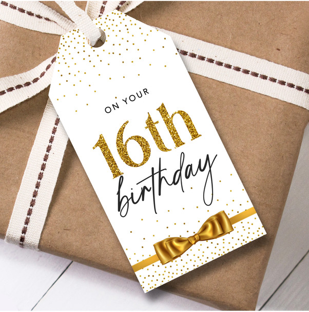 Birthday 12 Large Gift Tags 16th Birthday Gold And White