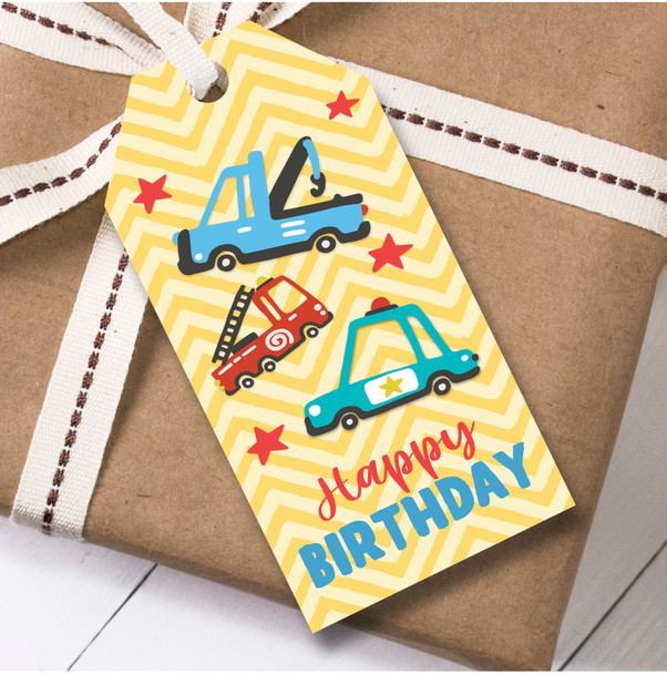 Birthday 12 Large Gift Tags Cars Police Fire Engine Kids Boy Birthday