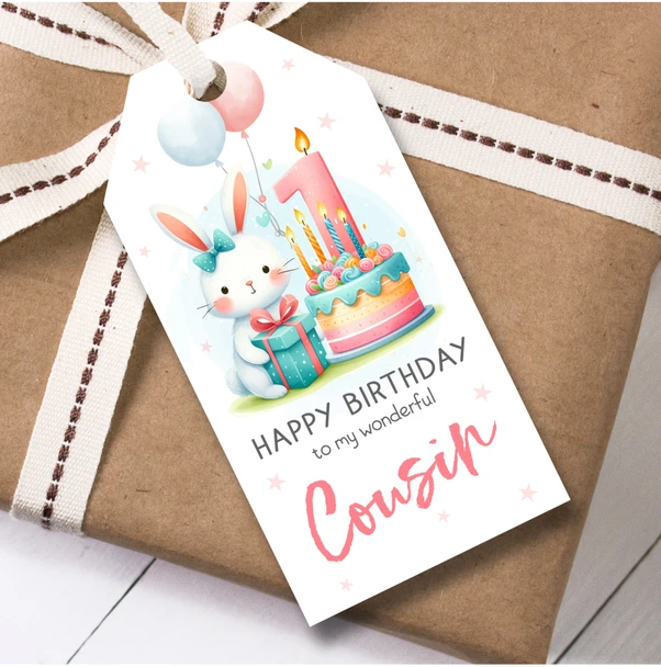 12 Large Gift Tags For Cousin 1st Birthday Cute Bunny Cake Birthday