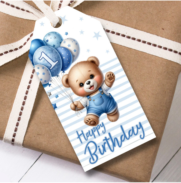 12 Gift Tags 1st Birthday Blue Teddy Bear Balloons Girls Kids Birthday