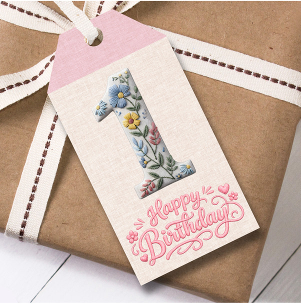 12 Large Gift Tags 1st Birthday Floral Embroidery Number Birthday