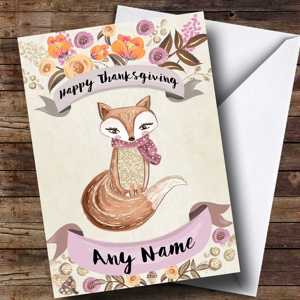 Pretty Fox Personalised Thanksgiving Card