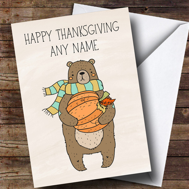 Pumpkin & Bear Personalised Thanksgiving Card