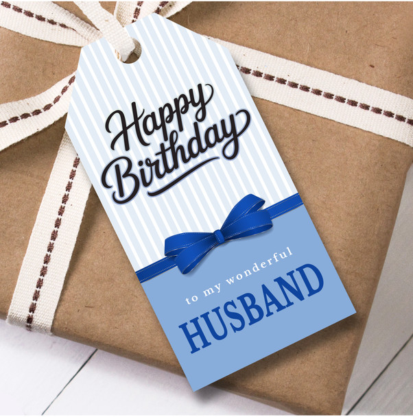 Birthday 12 Large Gift Tags Husband Blue Bow Birthday