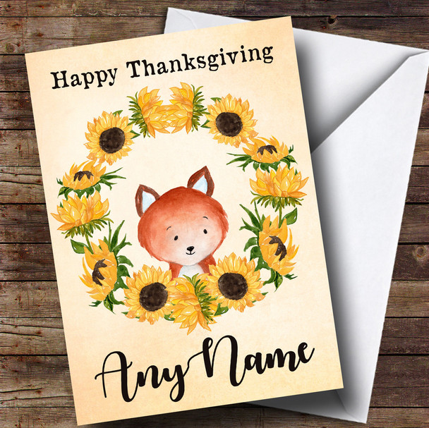 Sunflower Fox Personalised Thanksgiving Card