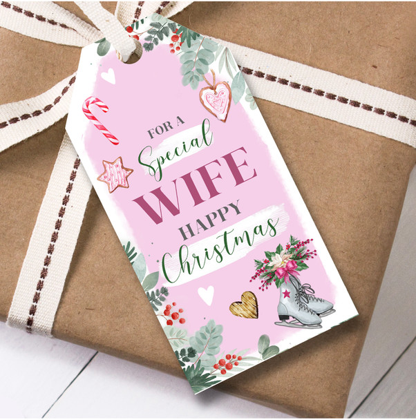 Christmas 12 Large Gift Tags For Wife Ice Skating Pink Christmas