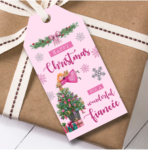 Christmas 12 Large Gift Tags For Fiancee Pink Fairy Christmas Tree