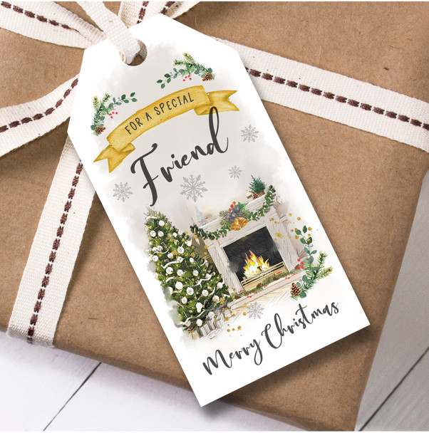 Christmas 12 Large Gift Tags For Friend Christmas Tree Fireplace