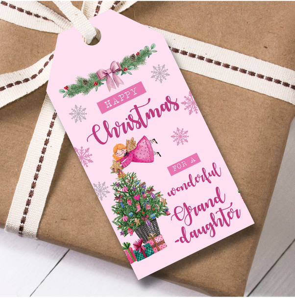 Christmas 12 Large Gift Tags For Granddaughter Pink Fairy Christmas Tree
