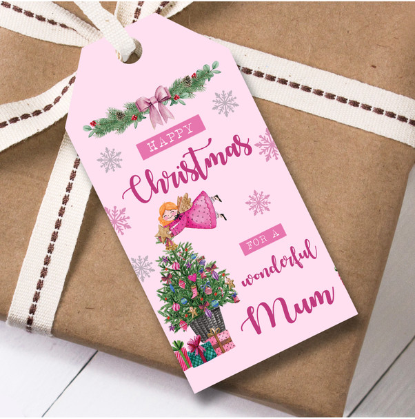 Christmas 12 Large Gift Tags For Mum Pink Fairy Christmas Tree