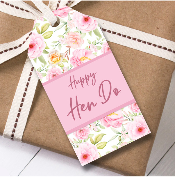 12 Large Gift Tags Pink Flowers Happy Hen Do Hen Party