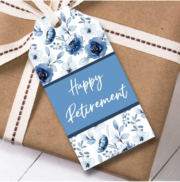 Retirement 12 Large Gift Tags Blue Flowers Happy Retirement Female