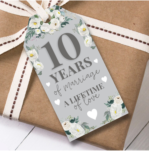 Anniversary 12 Gift Tags 10th Wedding Anniversary White Flowers