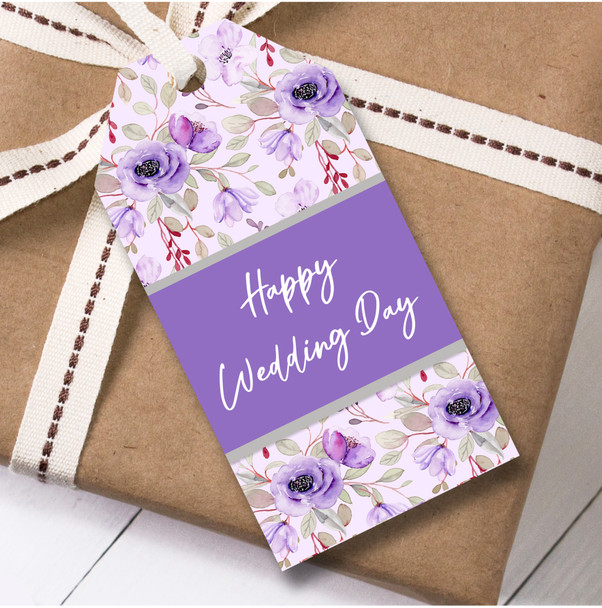 Wedding Day 12 Large Gift Tags Purple Flowers Happy Wedding Day