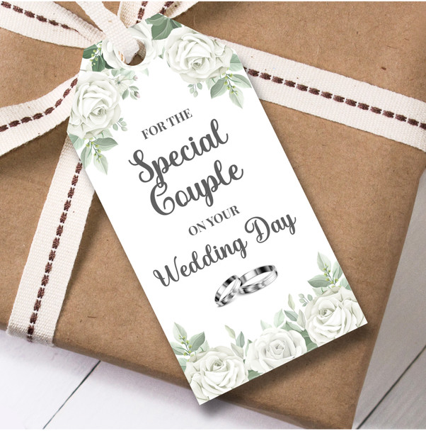 Wedding Day 12 Large Gift Tags Couple White Flowers Wedding Day Rings