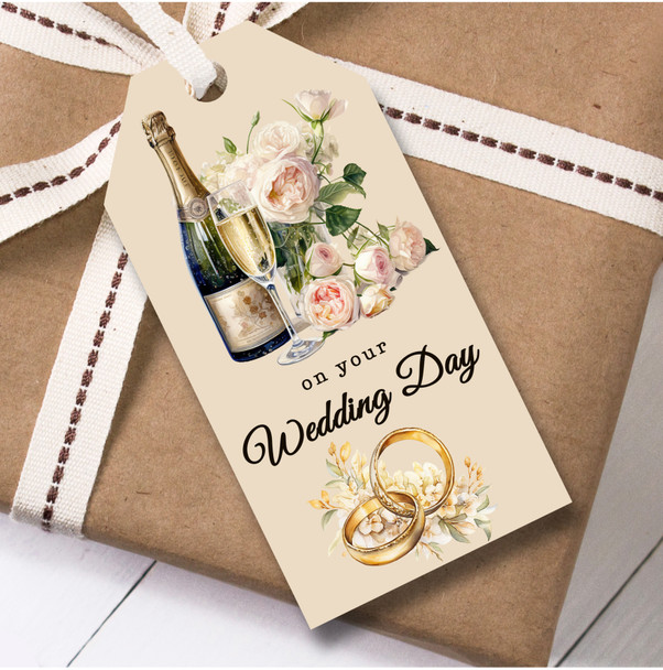Wedding Day 12 Large Gift Tags Floral Champagne Rings Wedding