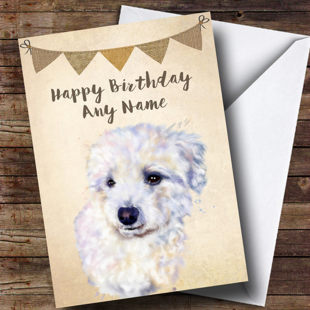 Vintage Burlap Bunting Dog Bichon Frise Personalised Birthday Card