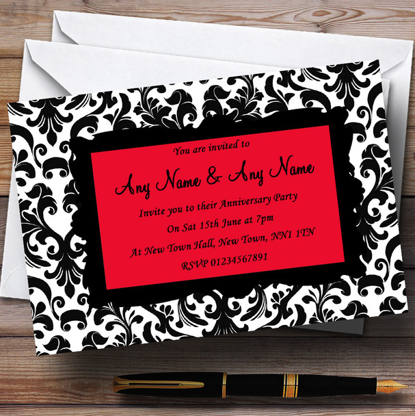 Black & Red Damask Wedding Anniversary Party Personalised Invitations