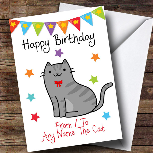 To From Pet Grey Tabby Cat Personalised Birthday Card