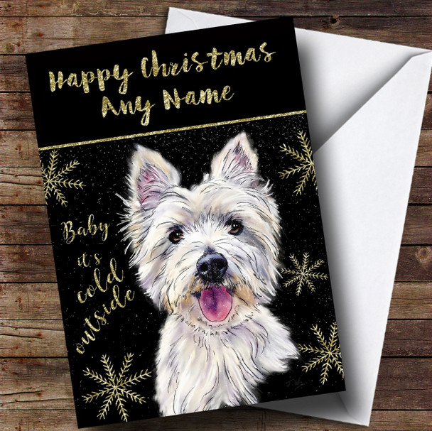 Cold Outside Snow Dog West Highland Terrier Personalised Christmas Card