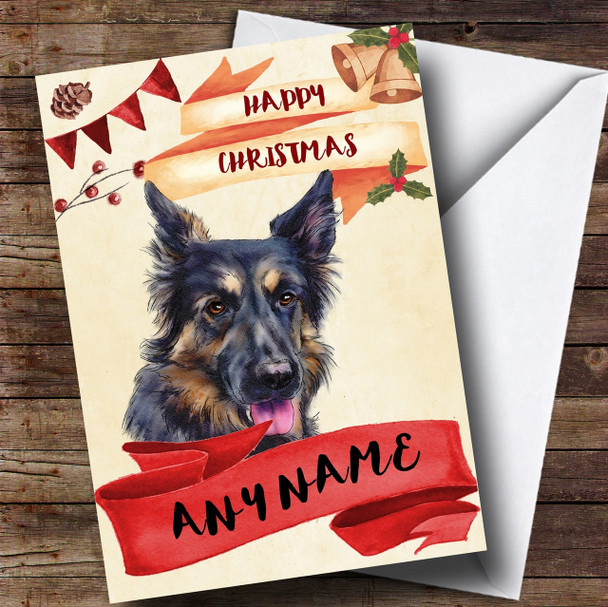 Watercolour Rustic Dog German Shepherd Personalised Christmas Card