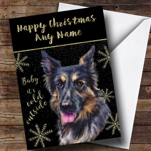 Cold Outside Snow Dog German Shepherd Personalised Christmas Card