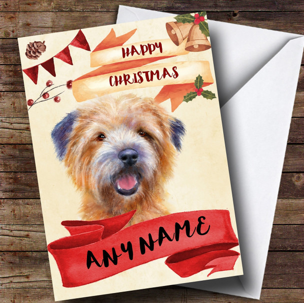 Watercolour Rustic Dog Cairn Terrier Personalised Christmas Card