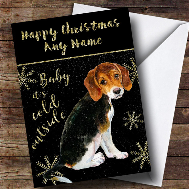 Cold Outside Snow Dog Beagle Personalised Christmas Card