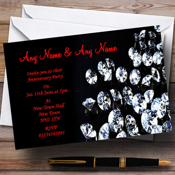 Black Red Diamond Wedding Anniversary Party Personalised Invitations