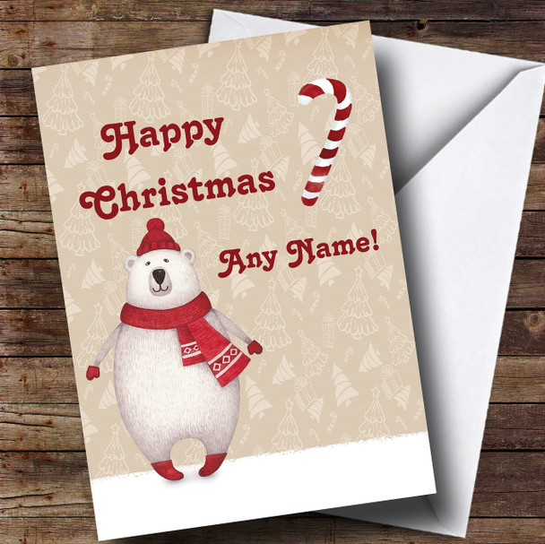 Polar Bear Hat Watercolour Personalised Childrens Christmas Card
