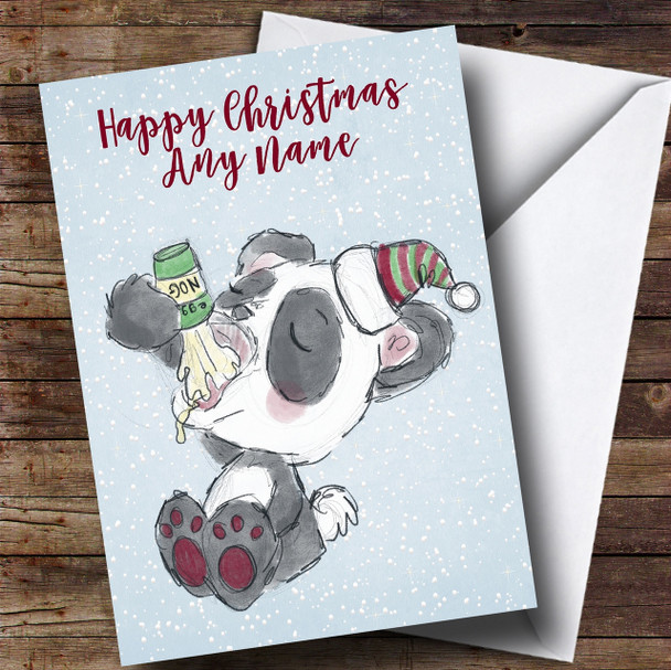 Snowy Cute Panda Eggnog Personalised Childrens Christmas Card