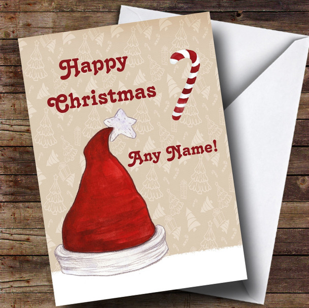Santa Hat In Snow Personalised Childrens Christmas Card