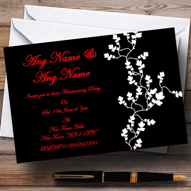 Black White Red Wedding Anniversary Party Personalised Invitations