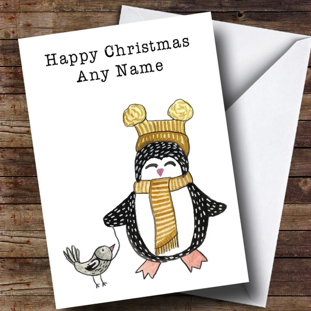 Penguin & Bird Personalised Childrens Christmas Card