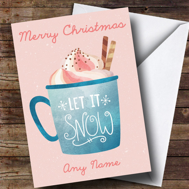 Watercolour Hot Chocolate Snow Personalised Christmas Card