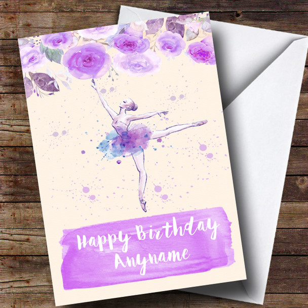 Floral Purple Watercolours Ballerina Children's Birthday Personalised Card