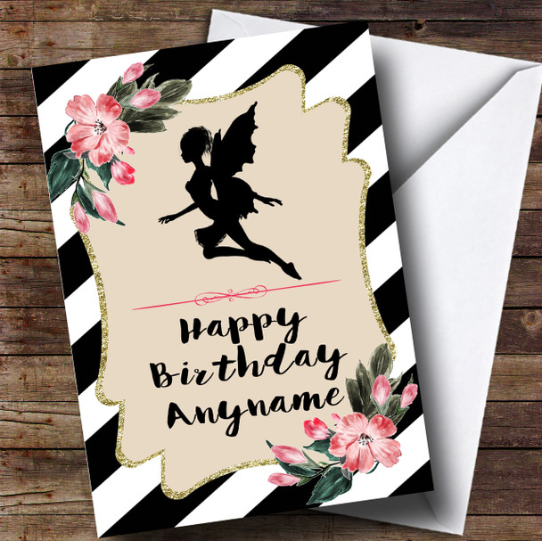 Stripes Fairy Pink Floral Children's Birthday Personalised Card