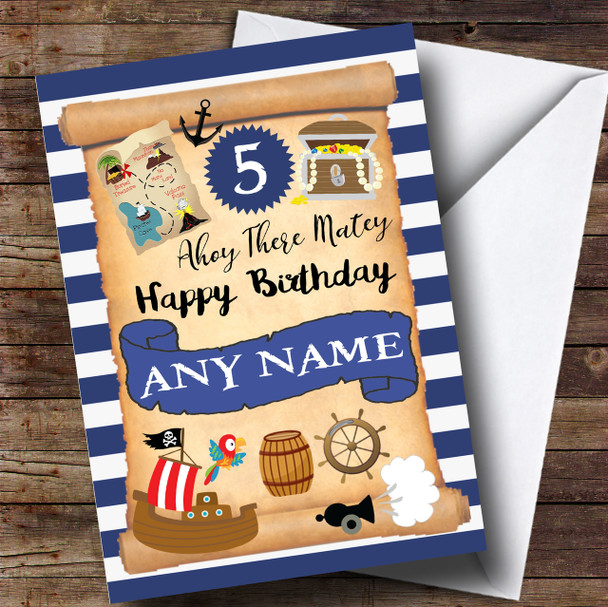 Blue Treasure Map Pirate Children's Birthday Personalised Card