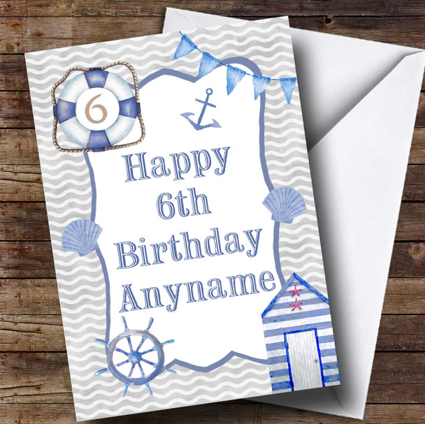 Nautical Beach Blue Boys Children's Birthday Personalised Card