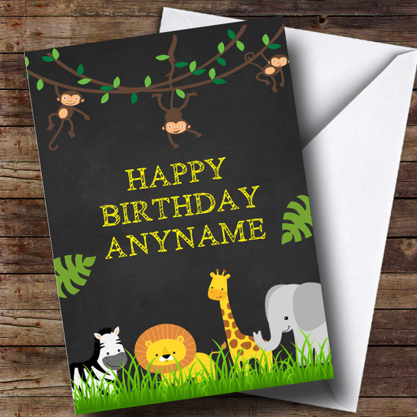 Chalk Jungle Animals Children's Birthday Personalised Card