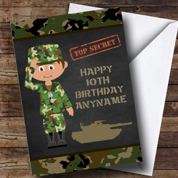 Green Boy Camo Army Children's Birthday Personalised Card