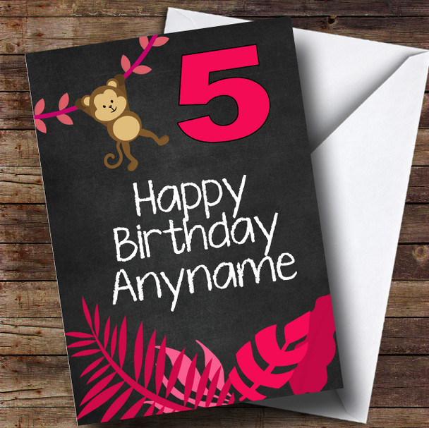 Pink Girls Monkey Children's Birthday Personalised Card