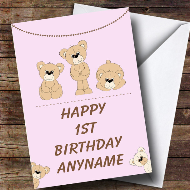 Cute Pink Teddy Children's Birthday Personalised Card