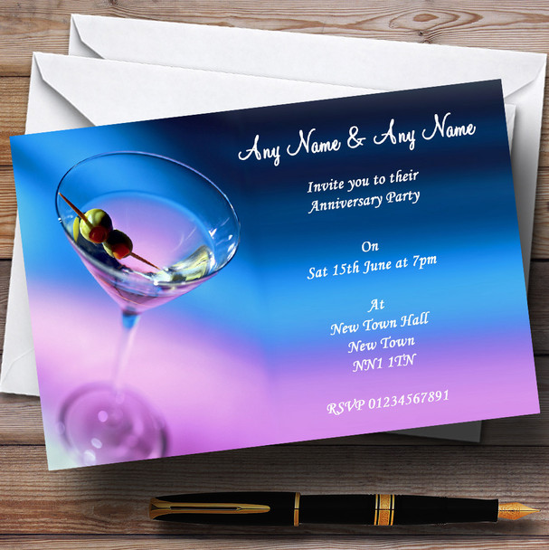 Purple Blue Martini Wedding Anniversary Party Personalised Invitations