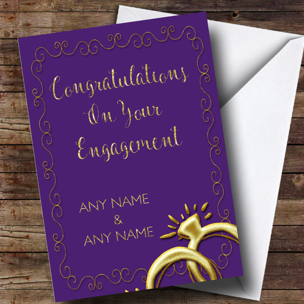 Purple Floral Gold Rings Engagement Personalised Card