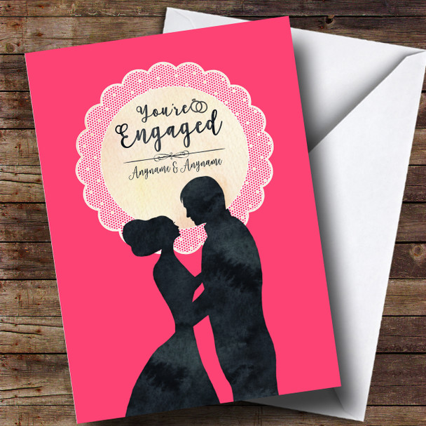 Pink Lace Silhouette Engagement Personalised Card