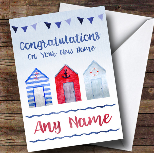Watercolour Beach Hut New Home Personalised Card